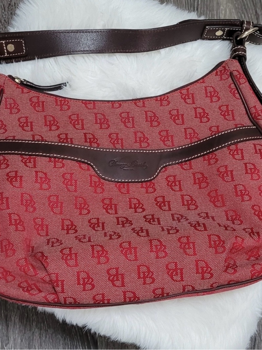 Dooney & Bourke Red Signature Hobo with Brown Trim Y2K